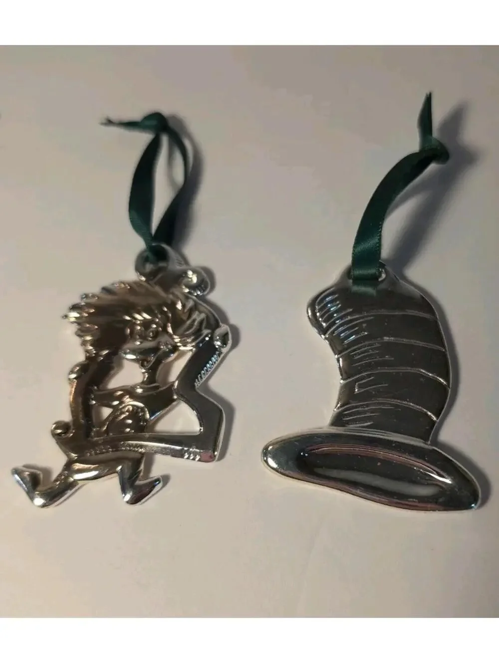 6 Dr. Seuss Cat in the Hat Christmas Ornaments Silver Metal Hanging Has Hallmark